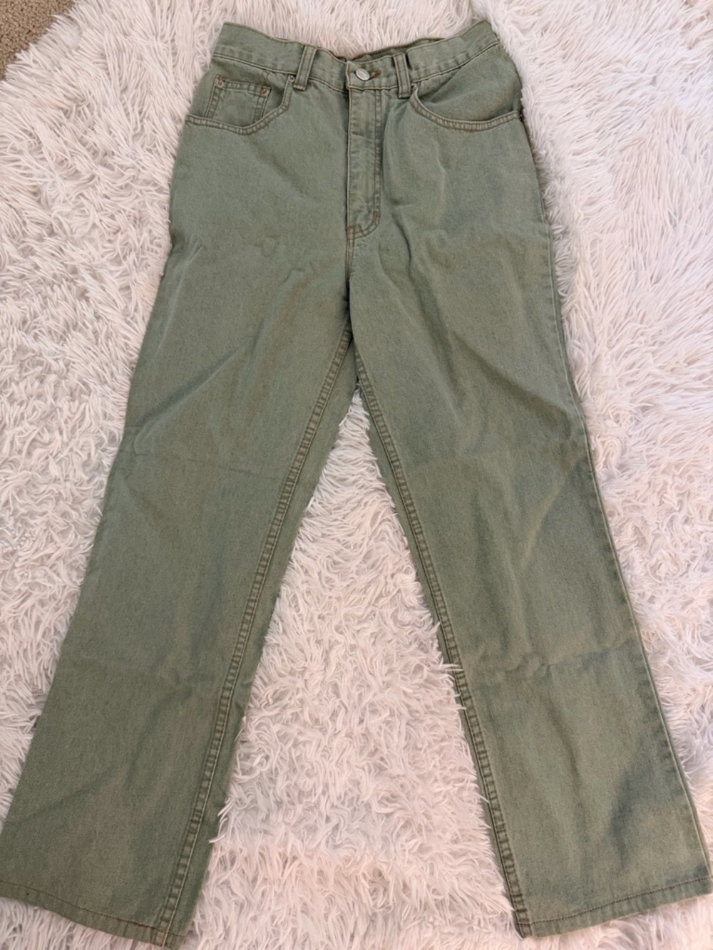 Vintage Green High Waisted Jeans Size XS 25 Waist Straight Leg Minimalist - Picture 1 of 6
